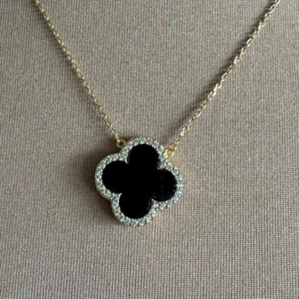 Rachel Zoe Sterling Silver 925 Gold Plated Clever Reversibl Necklace Pearl Onyx - Picture 15 of 16